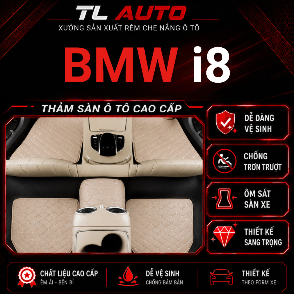 Thảm lót sàn ô tô 6D Bmw i8 chống nước, không mùi, phủ kín 90% sàn xe chính hãng TL Auto