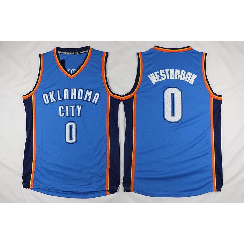 Đội Sấm Không. 0 Vespa Brook Jersey Vải Mới Westbrook Jersey Áo Vest Thêu Áo Bóng Rổ Màu Xanh