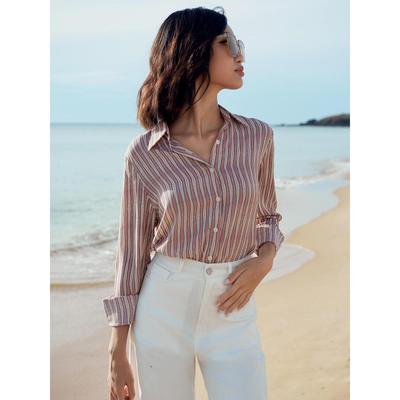 GILLEE Áo sơ mi nữ sơ mi form vừa người lụa cát hoạ tiết FAS324