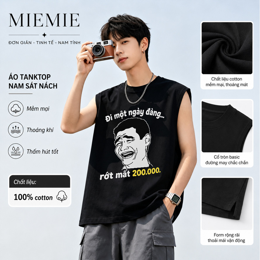 COD✅Giao hàng trong 24h（Hồ Chí Minh)🚚Áo sát nách MIEMIE áo 3 lỗ nam form rộng in hinh trắng unisex 1