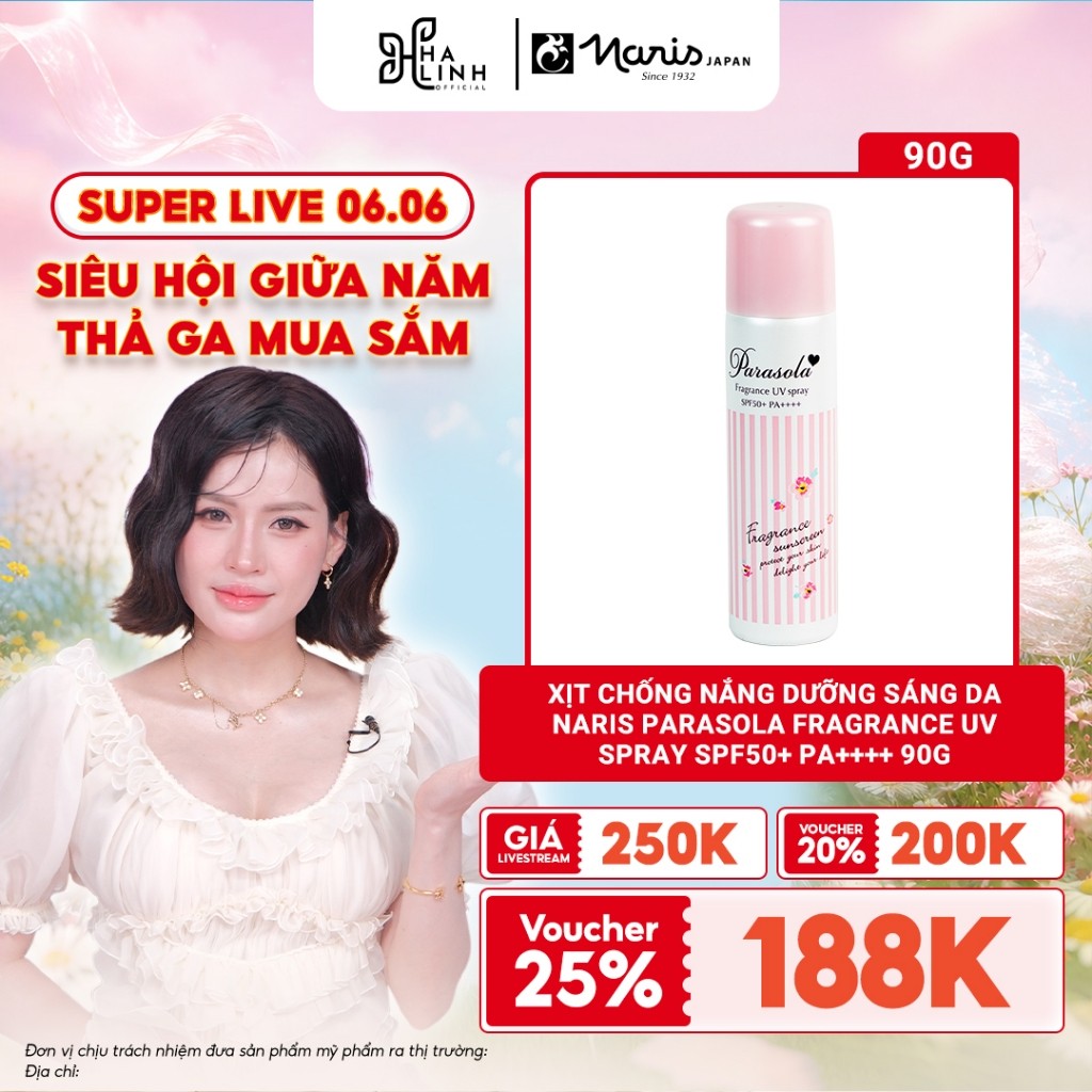 [Võ Hà Linh x Naris] Xịt Chống Nắng Dưỡng Sáng Da Naris Parasola Fragrance UV Spray SPF50+ PA++++ 90