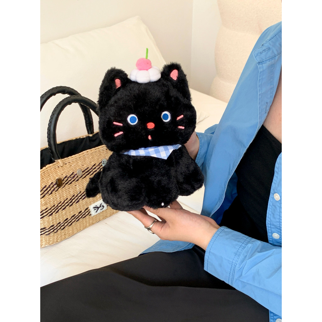 Dễ Thương Vui Vẻ Kem Yếm Mèo Búp Bê Mèo Nhỏ Đen Sang Trọng Đồ Chơi Mèo Búp Bê Gối Búp Bê Quà Tặng Si