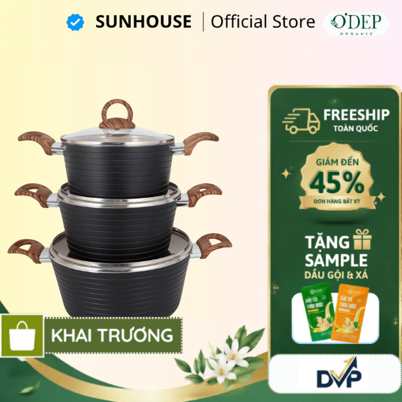 Bộ Nồi Ceramic SUNHOUSE Đáy Từ 18, 20, 24cm SHG2003MCA - SHOP DVP