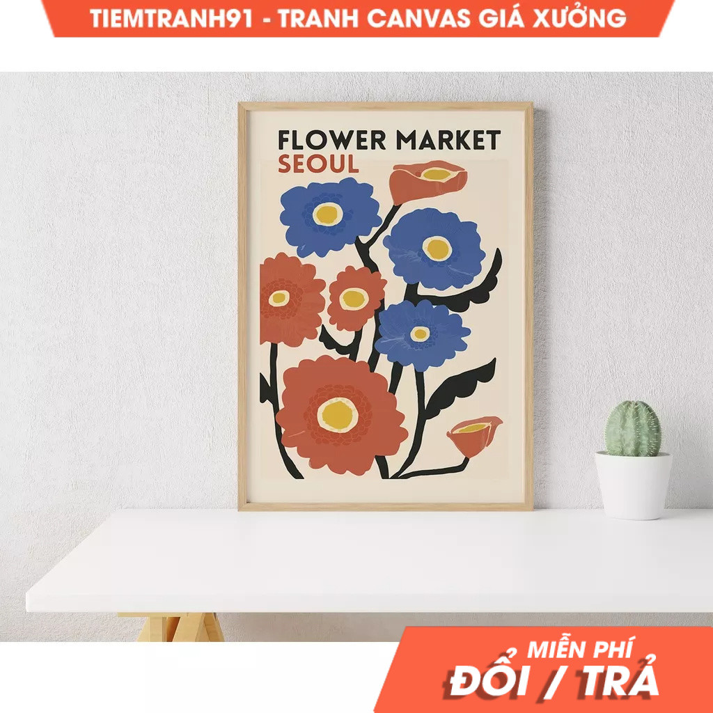 Tranh treo tường, Flower Market Sign, Flower Market Poster, Seoul Flower Market, tặng kèm đinh treo.