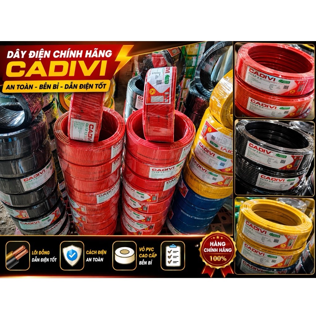 Dây điện Cadivi 4.0 CV – Dây đơn – Cuộn 100m – Lõi đồng – Chính hãng