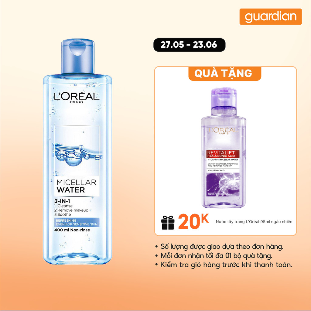 Nước Tẩy Trang L'Oréal Paris 3 In 1 Micellar Water Làm Tươi Mát Da Guardian 400Ml