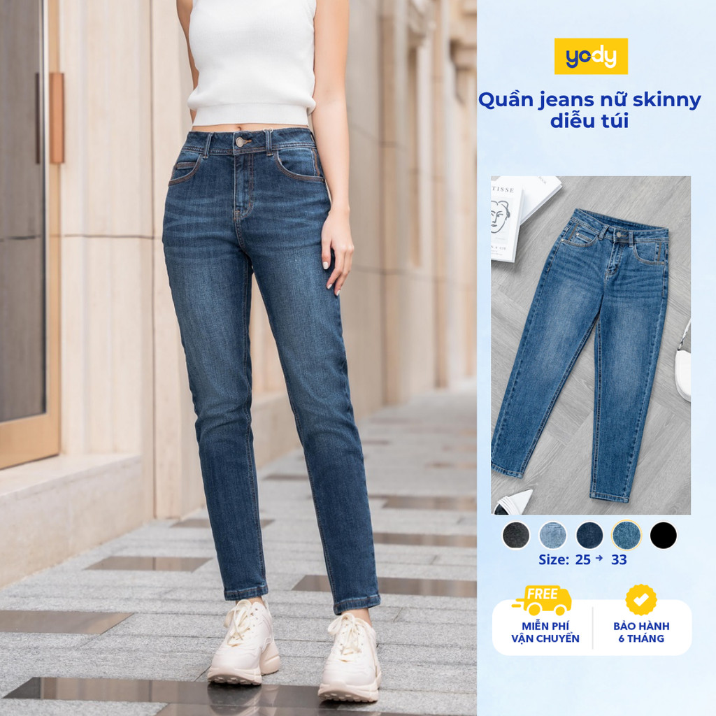 [DG 249] Quần jean nữ YODY dáng skiny ôm nhẹ, quần bò nữ co giãn cạp cao form dài TRA - QJN5056