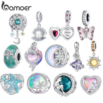 Bamoer Zircon Miếng Đệm Hạt Quyến Rũ Trái Tim Mặt Trời Bướm Hoa Mặt Dây DIY Trang Sức Phụ Kiện