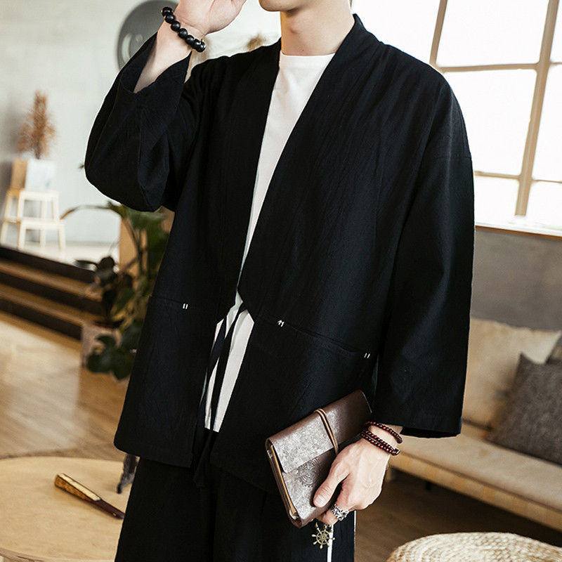 Nhật Bản Retro Phong Cách Nhật Bản Nhà Nhật Bản Kimono Nam Cardigan Cotton Vải Lanh Rời Mỏng Áo Haor
