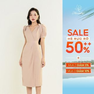 Đầm ôm ngắn tay HeraDG thiết kế vạt chéo cổ V xếp nếp thân dưới tạo điểm nhấn chất liệu Tuytsi cao cấp SDPBC6041