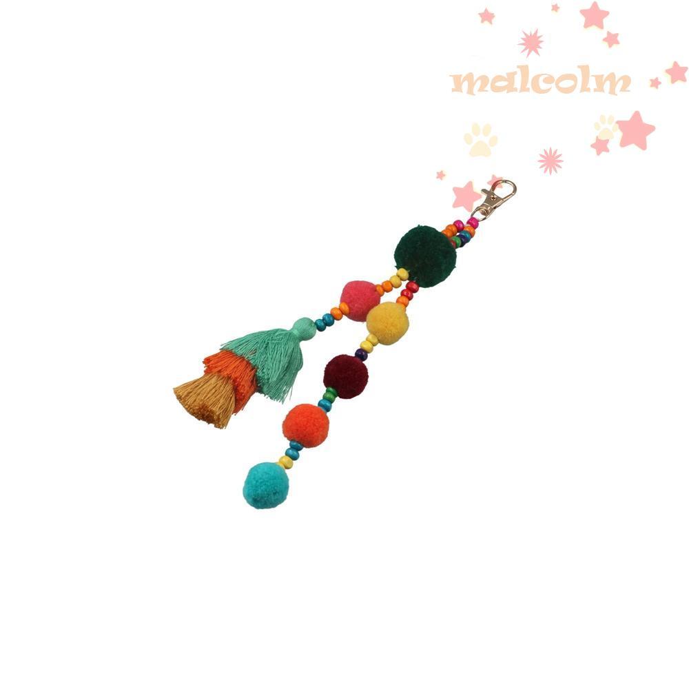 MALCOLM Boho Style Hair Ball Tua Rua Móc khóa, Móc khóa phong cách Boho tua rua đầy màu sắc đầy màu 