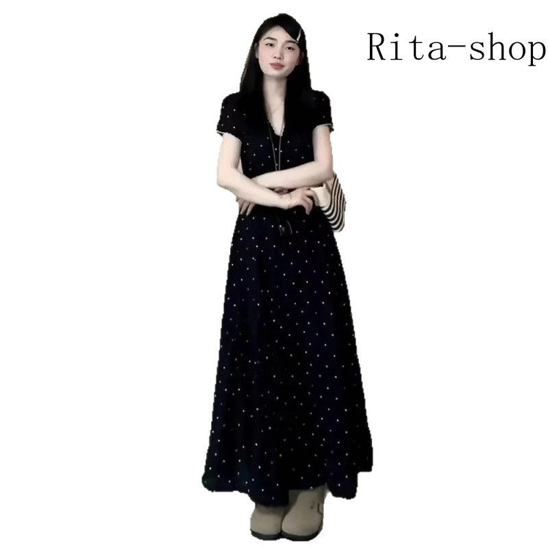 [Pre-Order] Váy Maxi Đen Họa Tiết Hoa Nhí Phong Cách Hepburn Pháp Thanh Lịch Tôn Dáng Cho Nữ | BigBuy360 - bigbuy360.vn