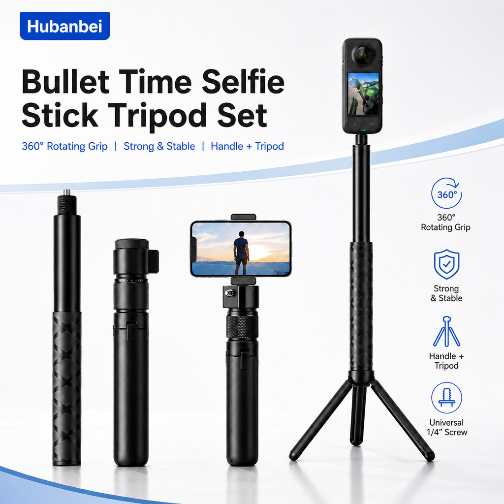 Tay cầm Bullet Time kiêm chân máy cho Insta360 X5/X4/X3, DJI OSMO Pocket 3, GoPro – Tay cầm xoay 360