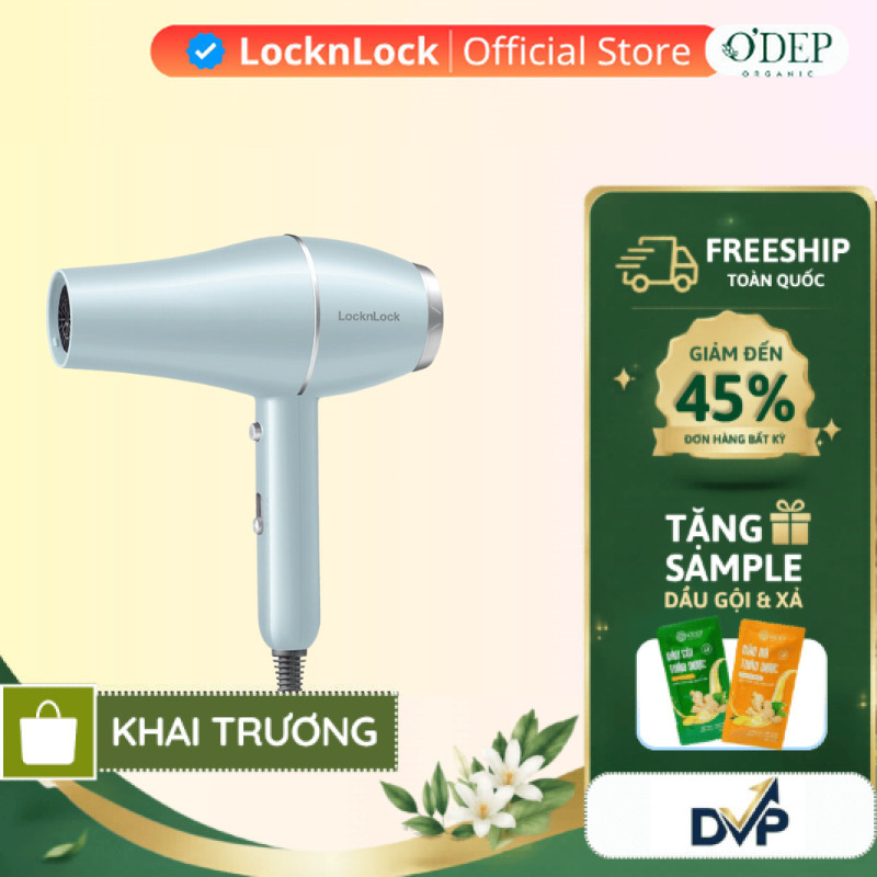 Máy sấy tóc LocknLock Hair dryer 220-240V,  1600-1900W- Màu băng xanh Chính hãng  ENA144LBLU    - SH