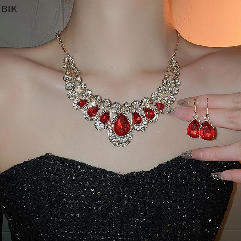 Lam Jewelry Set thời trang kim loại Sparkle Kim Cương Vòng cổ Earring Set đối với người phụ nữ Đảng 