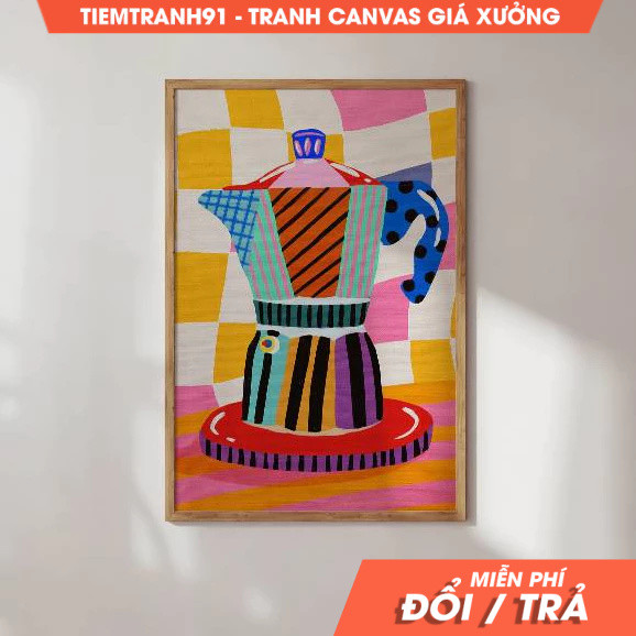 Tranh treo tường, Moka Pot Illustration, Colorful, Colorful Pattern Illustration, Printable Art, tặn