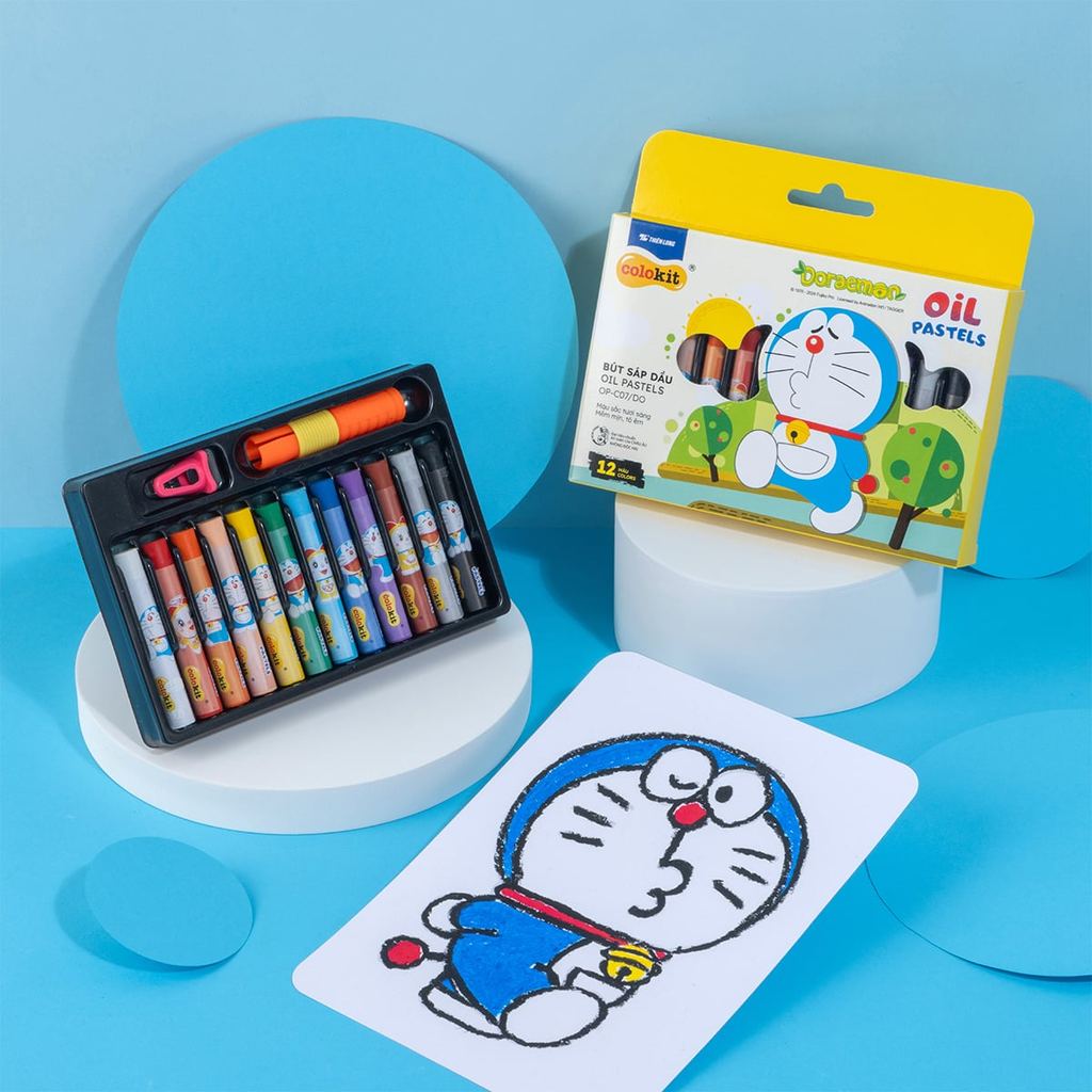 Bút sáp dầu màu Pastel Thiên Long Colokit Doraemon 12/18/24màu OP-C07/DO,OP-C08/DO, OP-C09/DO, tặng 