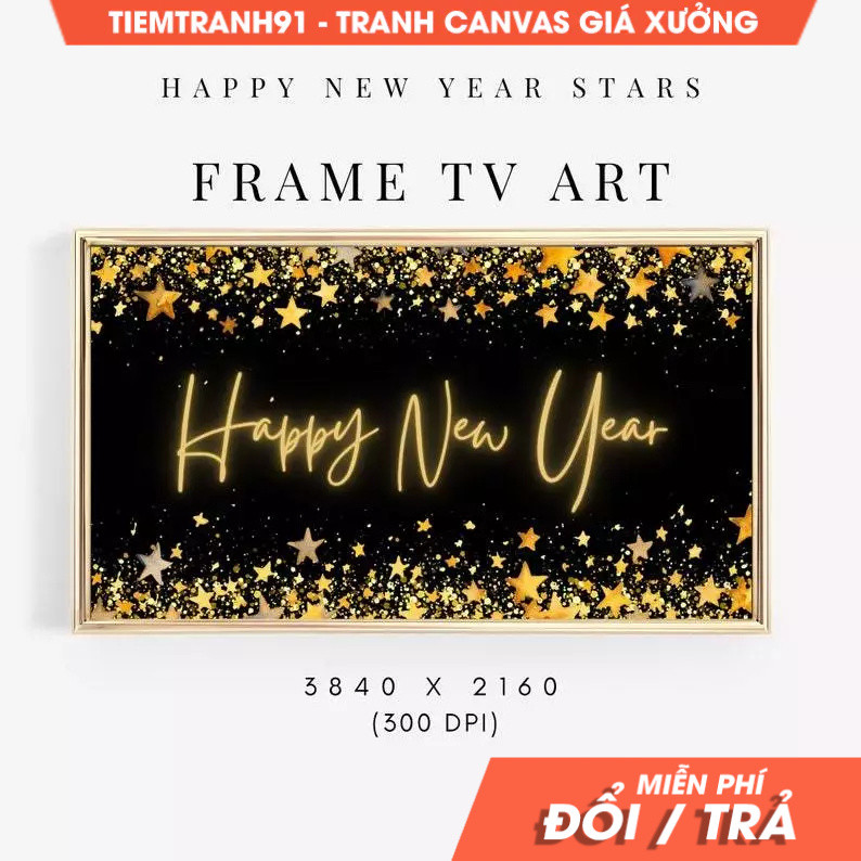 Tranh treo tường, New Year Frame TV Art, Gold Stars Eve Art For Frame TV, Party  Frame TV Art, tặng 