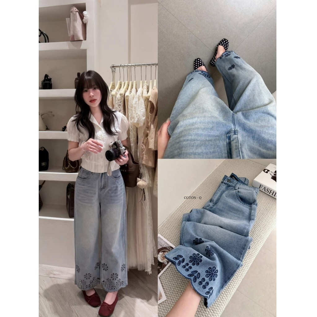 Quần jean xuông dập hoa laze-90cm QCCC