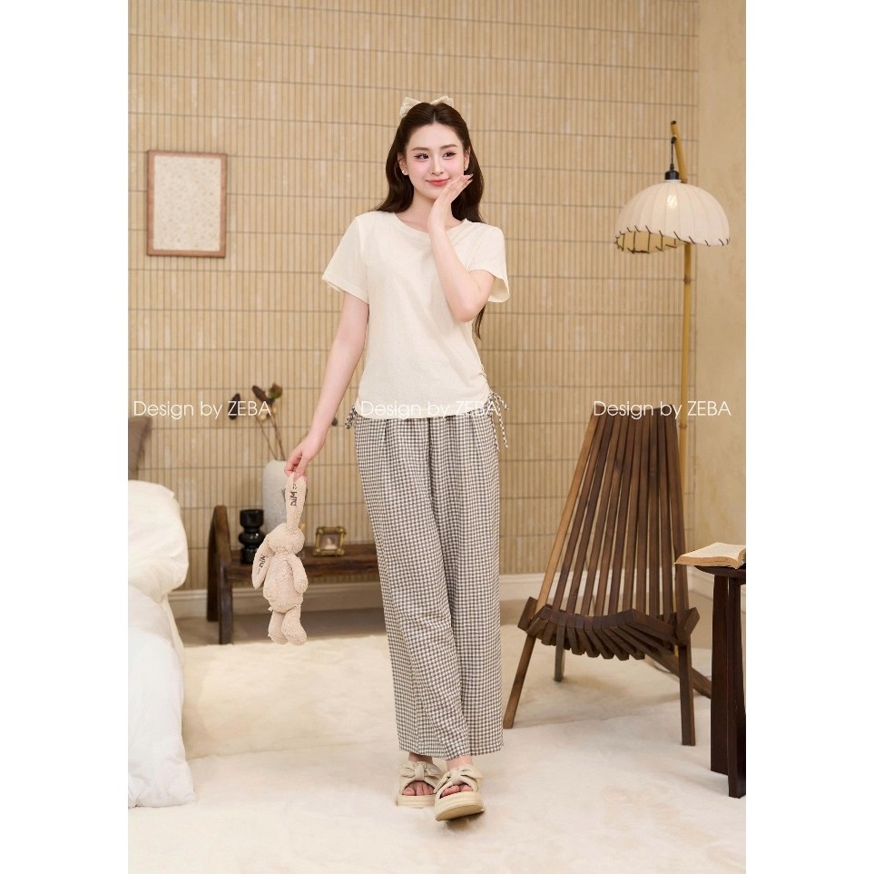 Set đồ nữ ZEBA bộ mặc nhà kẻ Hàn phối sang M3383