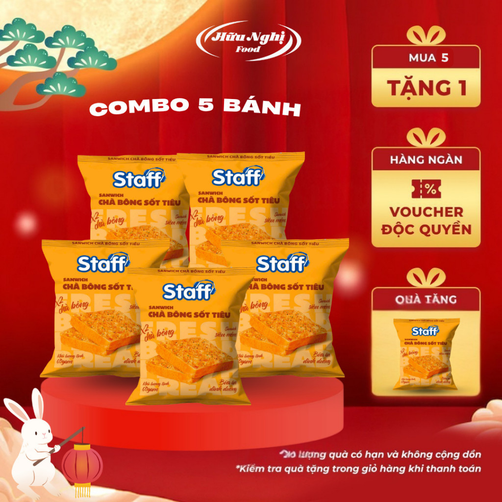 HN Thùng 20 Bánh Mì Staff Chà Bông Sốt Tiêu 60Gam Hữu Nghị Food Lan Food Store