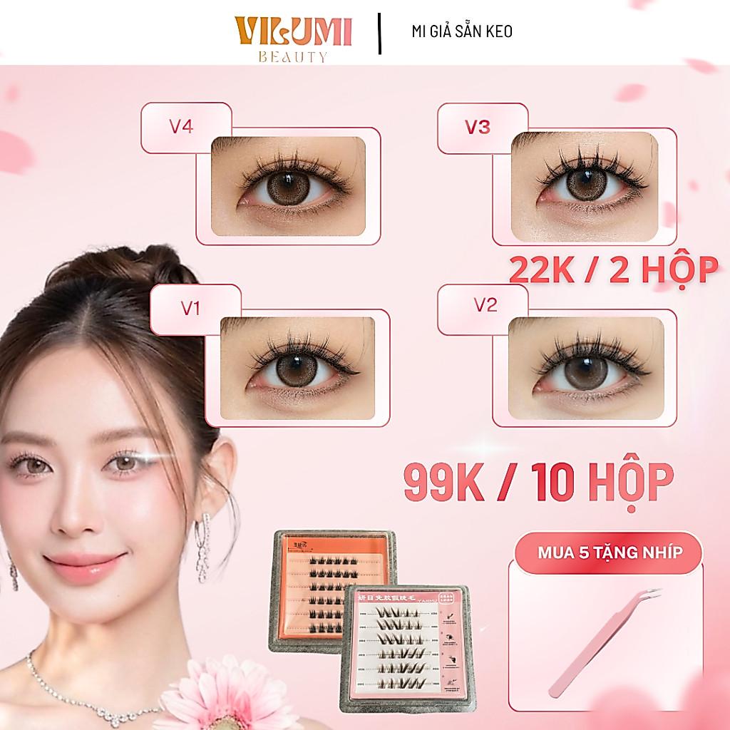 [ 22K /2 HỘP ]  [ 99k / 10 Hộp ]   MUA 4 tặng Nhíp ,  Mi Giả ViLuMi  Có Sẵn Keo , Mi Mỏng , Cong Tự 