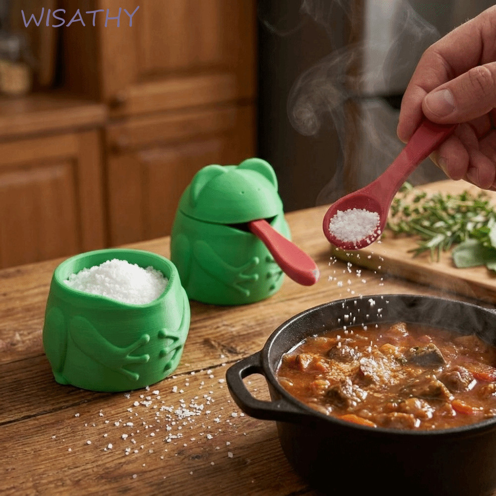 WISHY Nắp Ếch Lọ Gia Vị, Hộp Đựng Gia Vị Bằng Nhựa In 3D, Trang Trí Thiết Thực Có Nắp Và Thìa Bình Đ