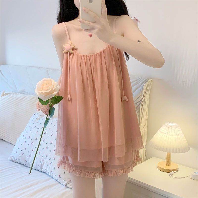 Order]-Bộ đồ ngủ kiểu Nhật mới dành cho bé gái, phong cách lưới mùa hè thuần khiết gợi cảm,  - Hàng 