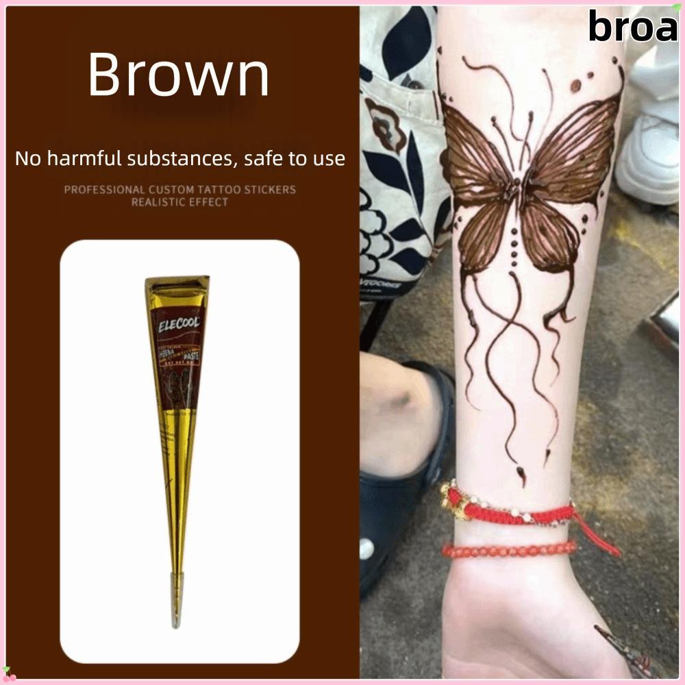 BROA Henna Tattoo Cream, Black Brown Temporary Henna Paste Cone, Body Art Bán vĩnh viễn Dễ sử dụng K