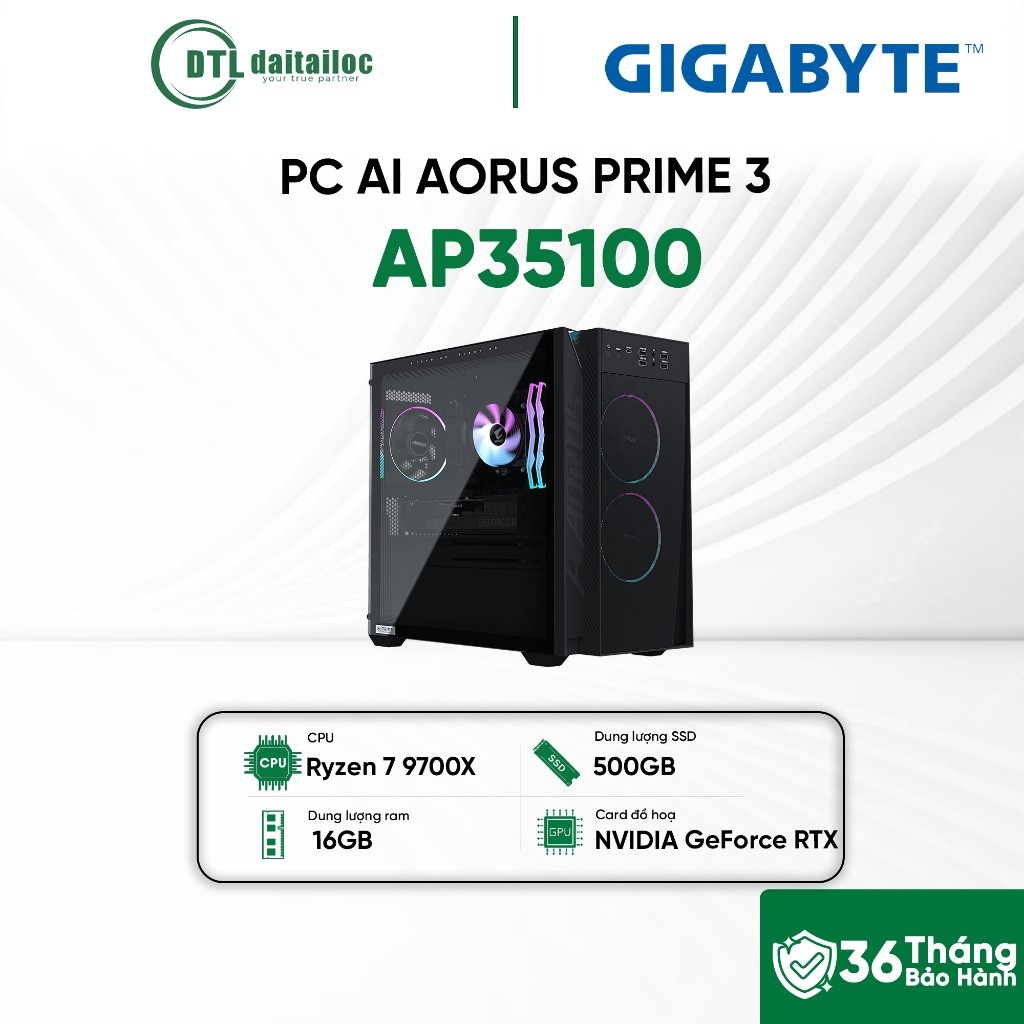 PC AI AORUS PRIME 3 AP35100 Ryzen 7 9700X RTX 5070 12GB 16GB 500GB SSD Win 11 Chính Hãng | Bảo hành 
