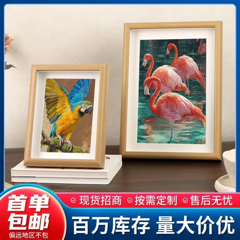 立体中空相框空框装裱木质画框4寸6寸7寸致桌面摆台DIY书法框架Wooden calligraphy photo frame, three-dimensional hollow table, card