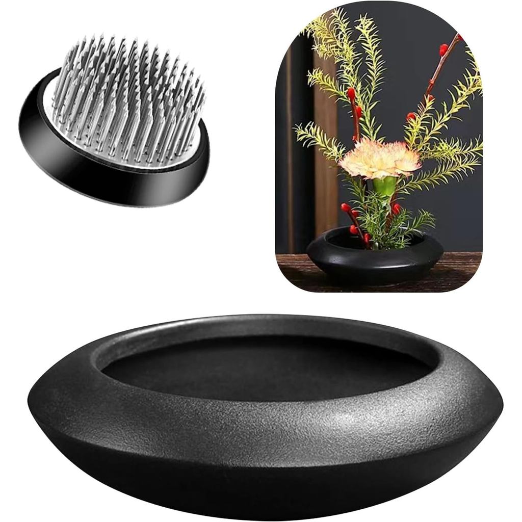 Bộ bình hoa Ikebana Bình hoa gốm Ếch với nồi cắm hoa Ikebana không gỉ Kenzan Nhật Bản dùng để trưng 