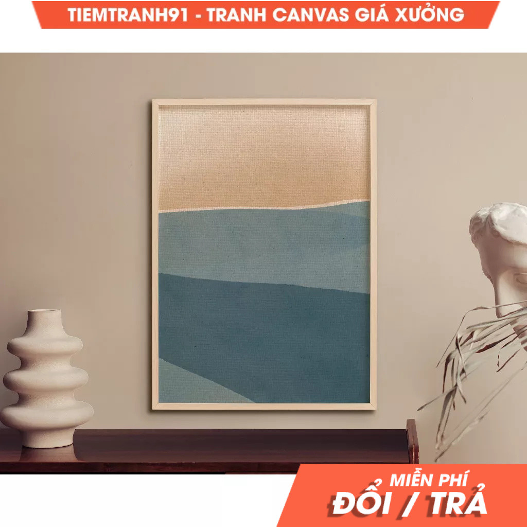 Tranh treo tường, Abstract Ocean Horizon Wall Art, Blue Beige Wall Art, Blue Coastal Ocean Art, tặng