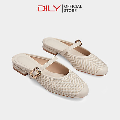 Guốc sục DILY mũi tròn phối da, họa tiết đan mây nổi bật, gót cao 1.5cm DL0641