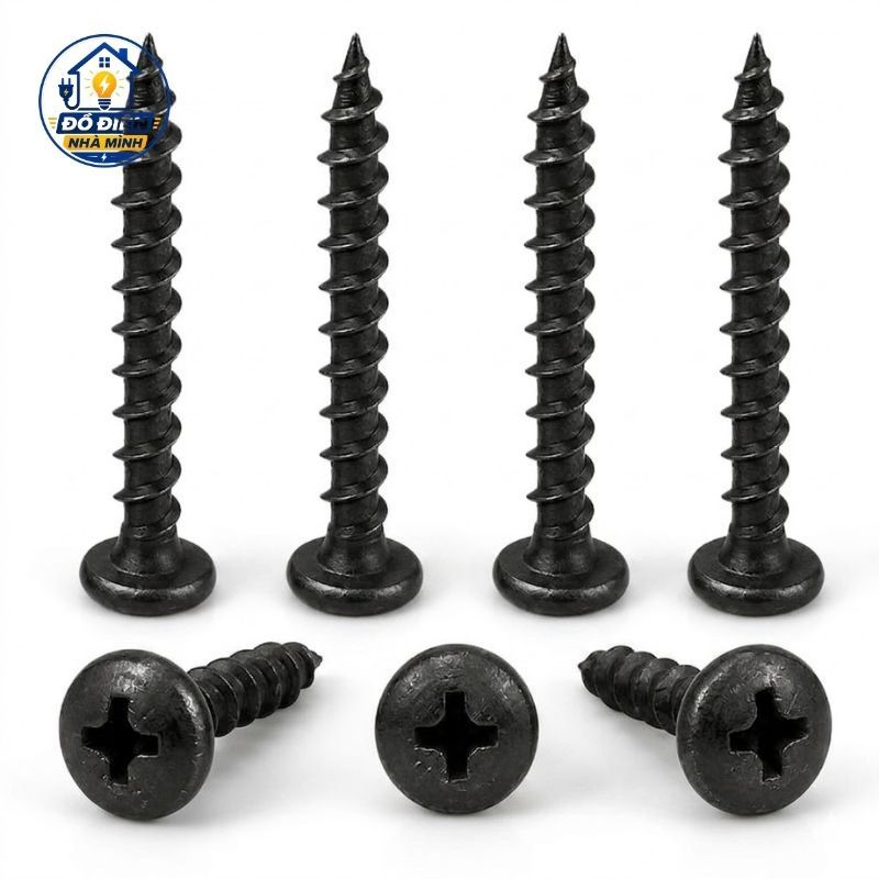 [Túi 100 Gram] Vít Bắt Thùng Loa M4x40 Đầu Dù Đen Ren Thưa Taiwan Bắt Gỗ MDF, Gỗ Công Nghiệp