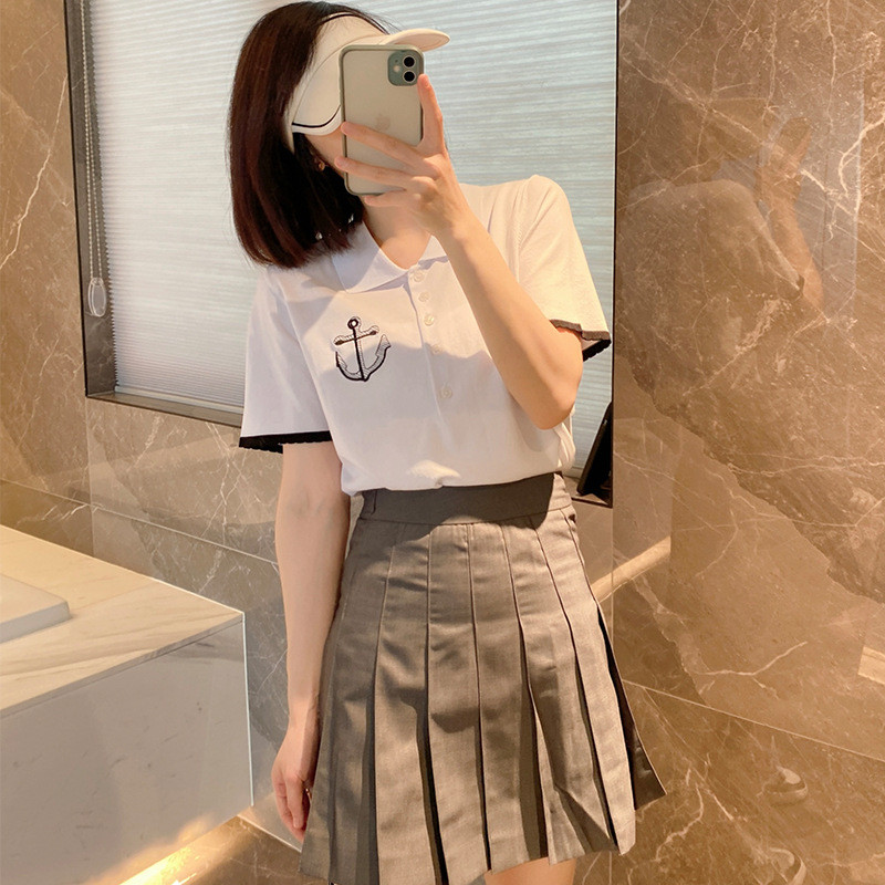 R0CZ Thom Browne 2023Summer new style round neck short-sleeve knit shirt, thin with four stripes t C