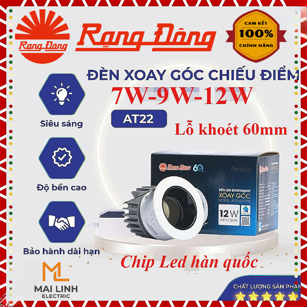 (Rạng Đông) Đèn LED Spotlight âm trần chỉnh hướng 20 độ - Góc Chiếu Điểm 15 độ - Đế nhôm -MODEL AT22