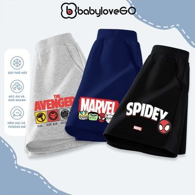 Quần đùi bé trai BabyloveGO quần short siêu nhân có túi cạp chun co giãn mềm mịn thoáng mát cho bé 1-10 tuổi