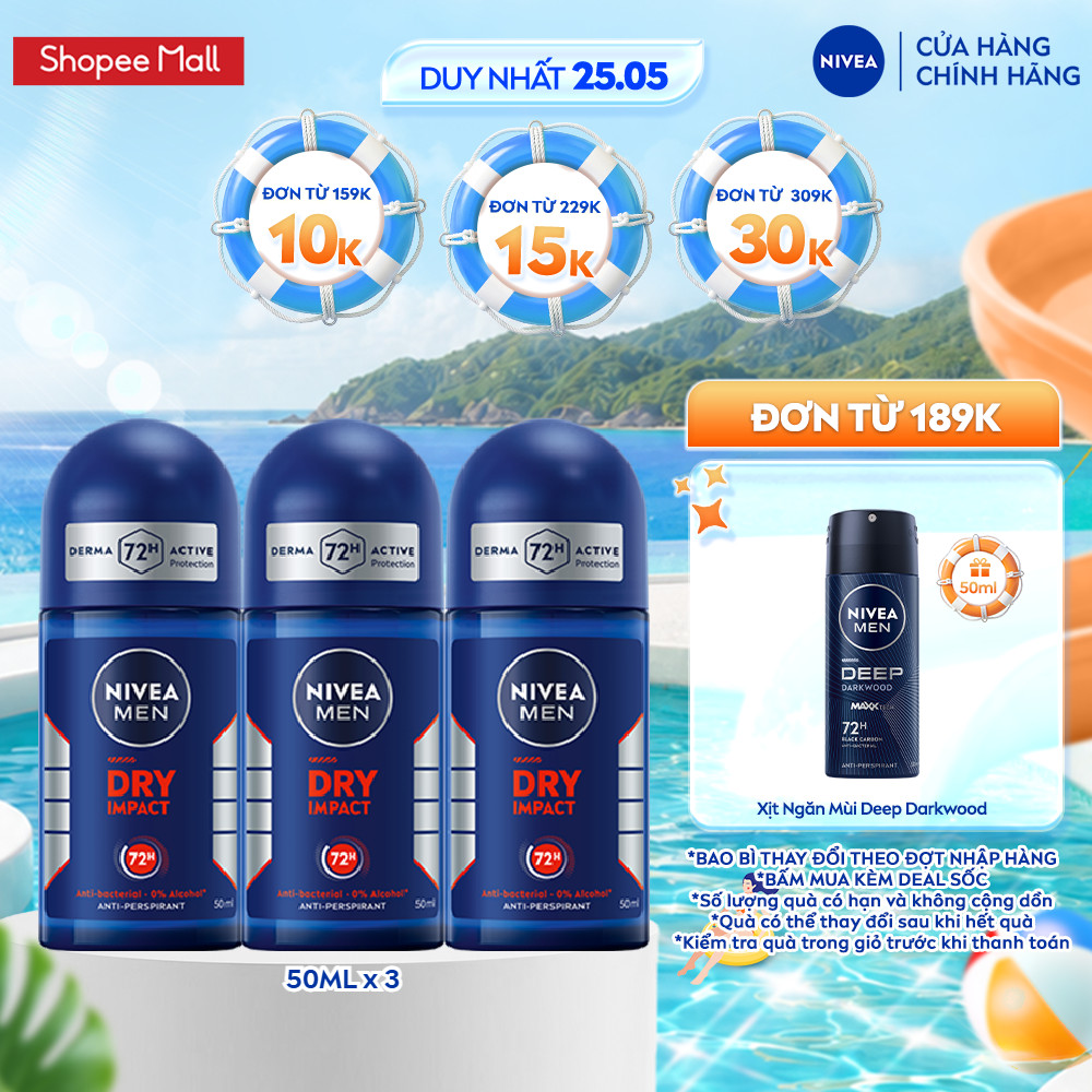 Bộ 3 Lăn Ngăn Mùi NIVEA MEN Khô Thoáng (50 ml) - 81610x3