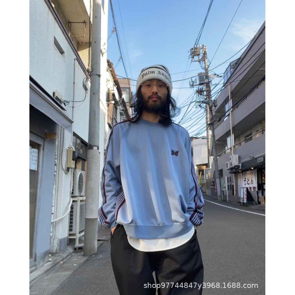 Needles Embroidered round-neck sweatshirt, autumn solid color casual long-sleeve men's jacket