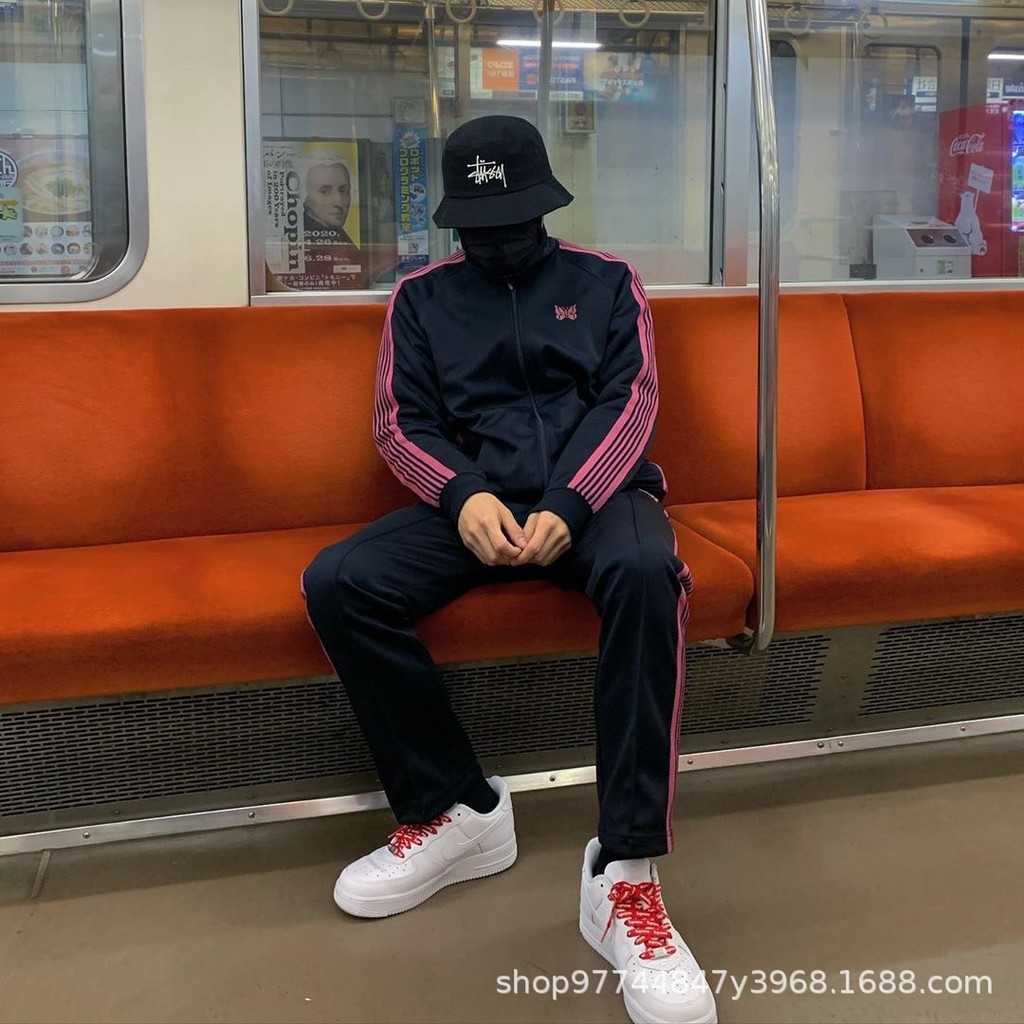Needles Old Master's Retro Style vintage Striped casual jacket made of sports fabric, unisex, black