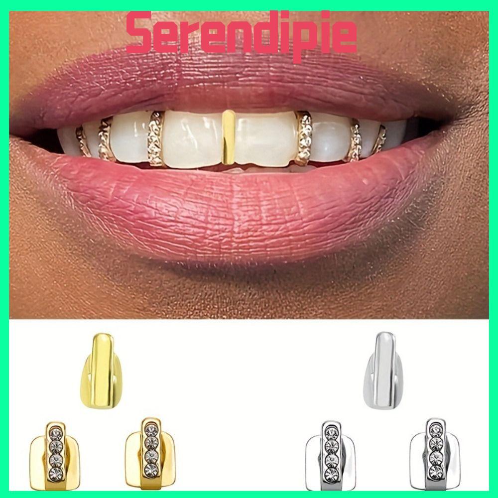 SEENDIPIE 3 Cái Grillz, Rỗng Kim Cương Giả Hip Hop Răng Grillz, Sáng Bóng Zircon Răng Trang Sức Nam 