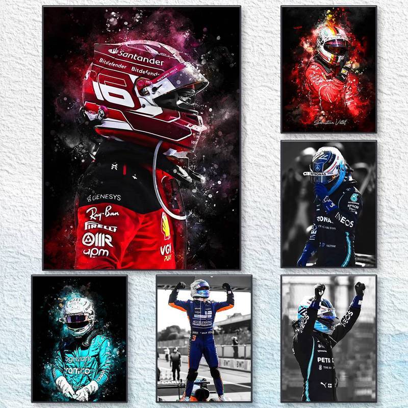 F1 Formula 1 Đua Canvas Nghệ Thuật Lái Xe Mũ Bảo Hiểm Màu Nước Nghệ Thuật Treo Tường Cho Trang Trí N