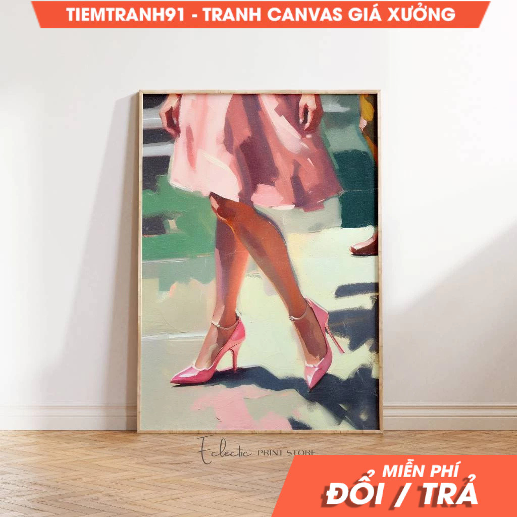 Tranh treo tường, Preppy Pink Painting Pink Pumps Trendy Oil Painting Preppy Wall Decor Girly Art Pi
