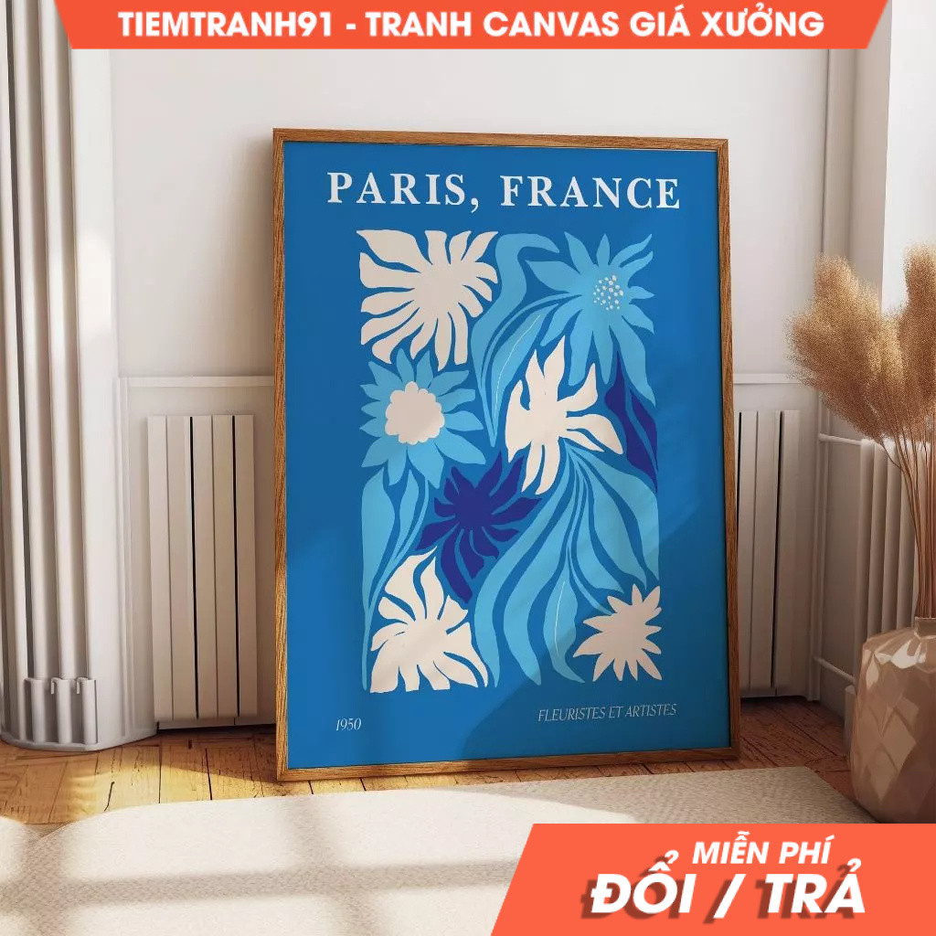 Tranh treo tường, Blue Florists and Artists Exhibition Wall Art Poster - 1950 Paris France Exhibit A