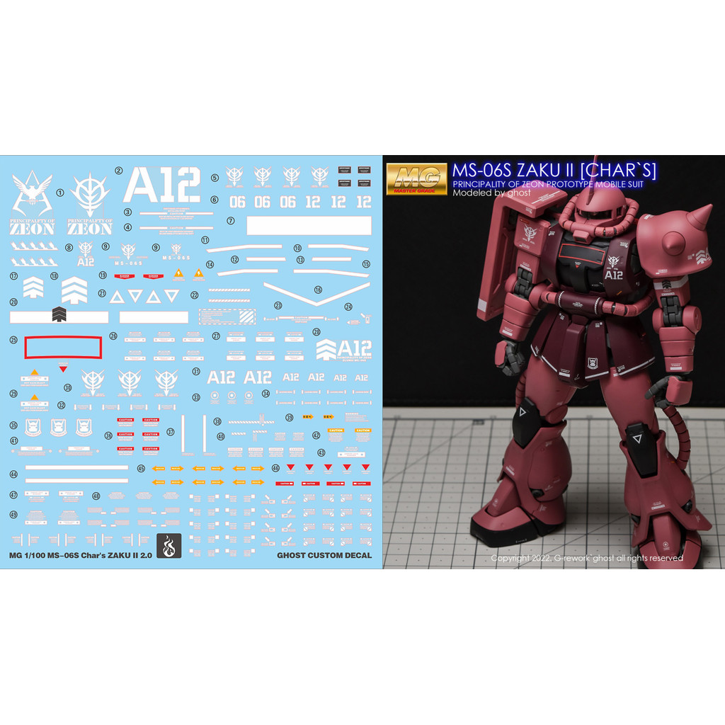 Nhãn dán nước nóng GHOST Original MG MS-06S CHAR S ZAKU CHAR Red Zhagu 2.0 Huỳnh quang