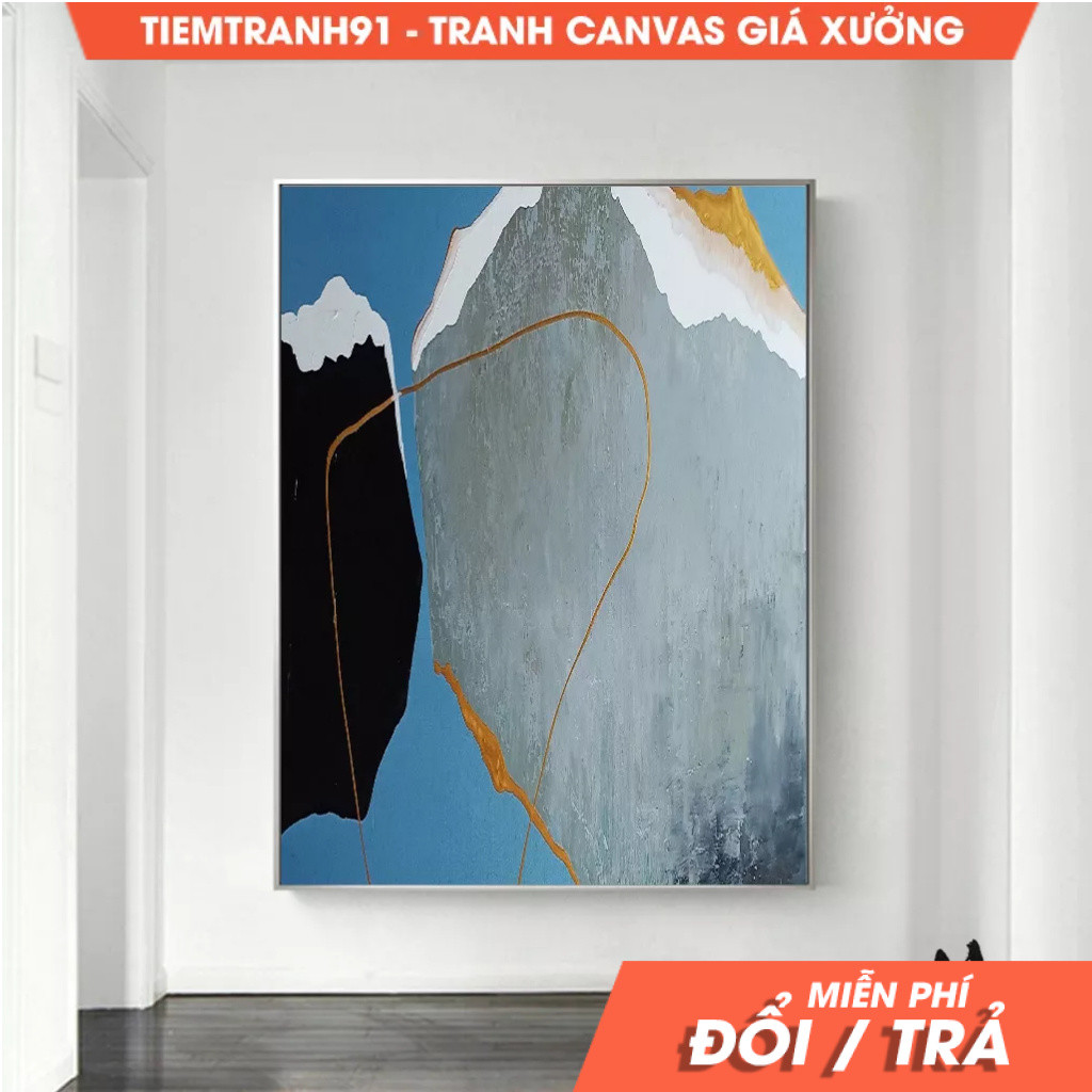 Tranh treo tường, Large Abstract Painting,Blue Abstract Painting, Modern Abstract Painting,Large Gra