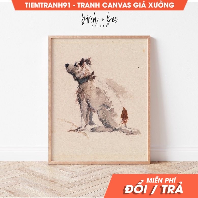 Tranh treo tường Vintage Dog  19th Century Art  Terrier Art, tặng kèm đinh treo, nhận in theo yêu cầ
