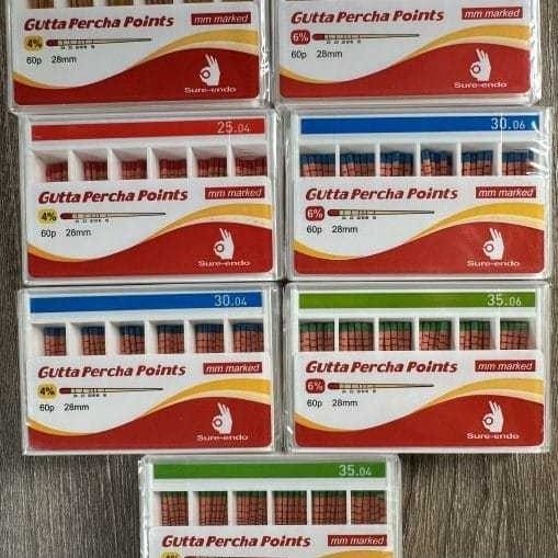 Cone Chính Gutta Percha 4% & 6%, Hãng Sure Endo Hàn Quốc - hộp 60 cây