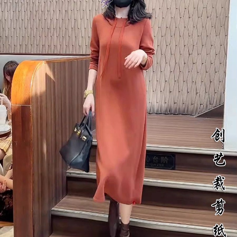 Họa Tiết May N332 Áo Nữ Thu Đông Phong Cách Mới Rời Over-the-Knee Dài Phong Cách Có Mũ Trùm Đầu Đầm 